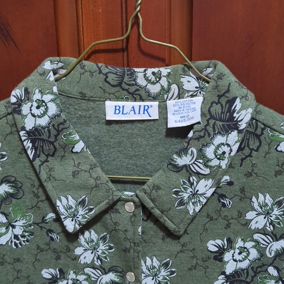Blair Snap Button Front Shacket Shirt Jacket Sz Med Fleece Green White Black - Picture 3 of 9